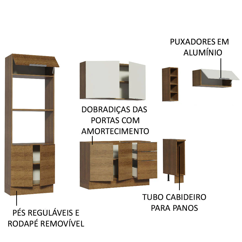 Armário de Cozinha Completa 290cm Rustic/Rustic/Branco Stella Madesa 02 - Image 4