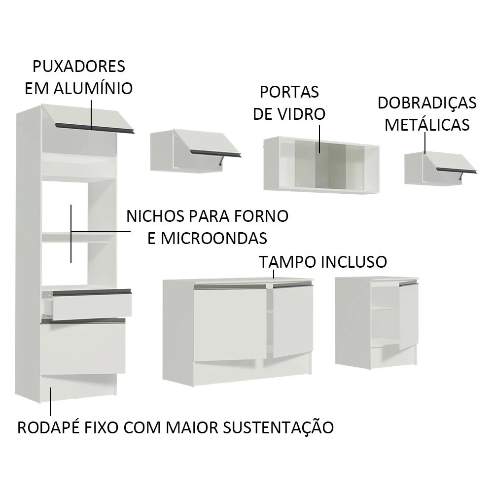 Armário de Cozinha Completa 300cm Branco Topazio Madesa 01 - Image 4