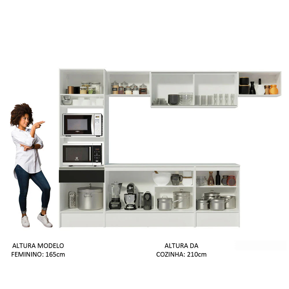 Armário de Cozinha Completa 300cm Branco/Preto Topazio Madesa 01 - Image 6