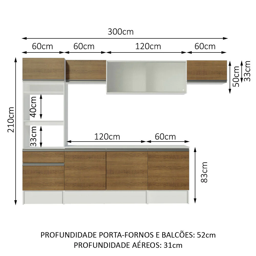 Armário de Cozinha Completa 300cm Branco/Rustic Topazio Madesa 01 - Image 3