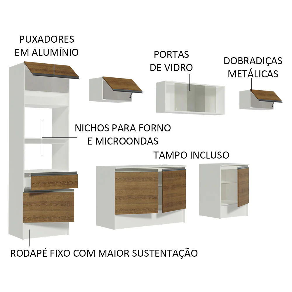 Armário de Cozinha Completa 300cm Branco/Rustic Topazio Madesa 01 - Image 4