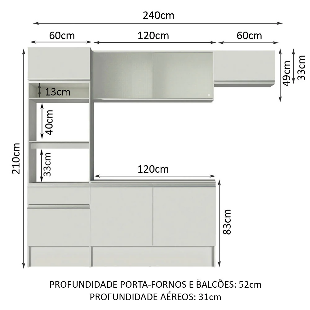Armário de Cozinha Completa 240cm Branco Topazio Madesa 01 - Image 3