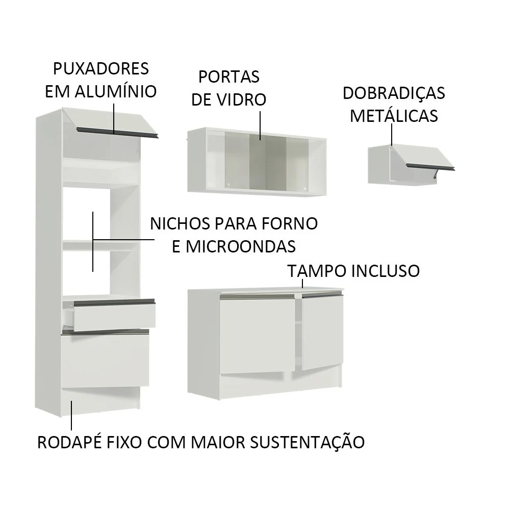 Armário de Cozinha Completa 240cm Branco Topazio Madesa 01 - Image 4