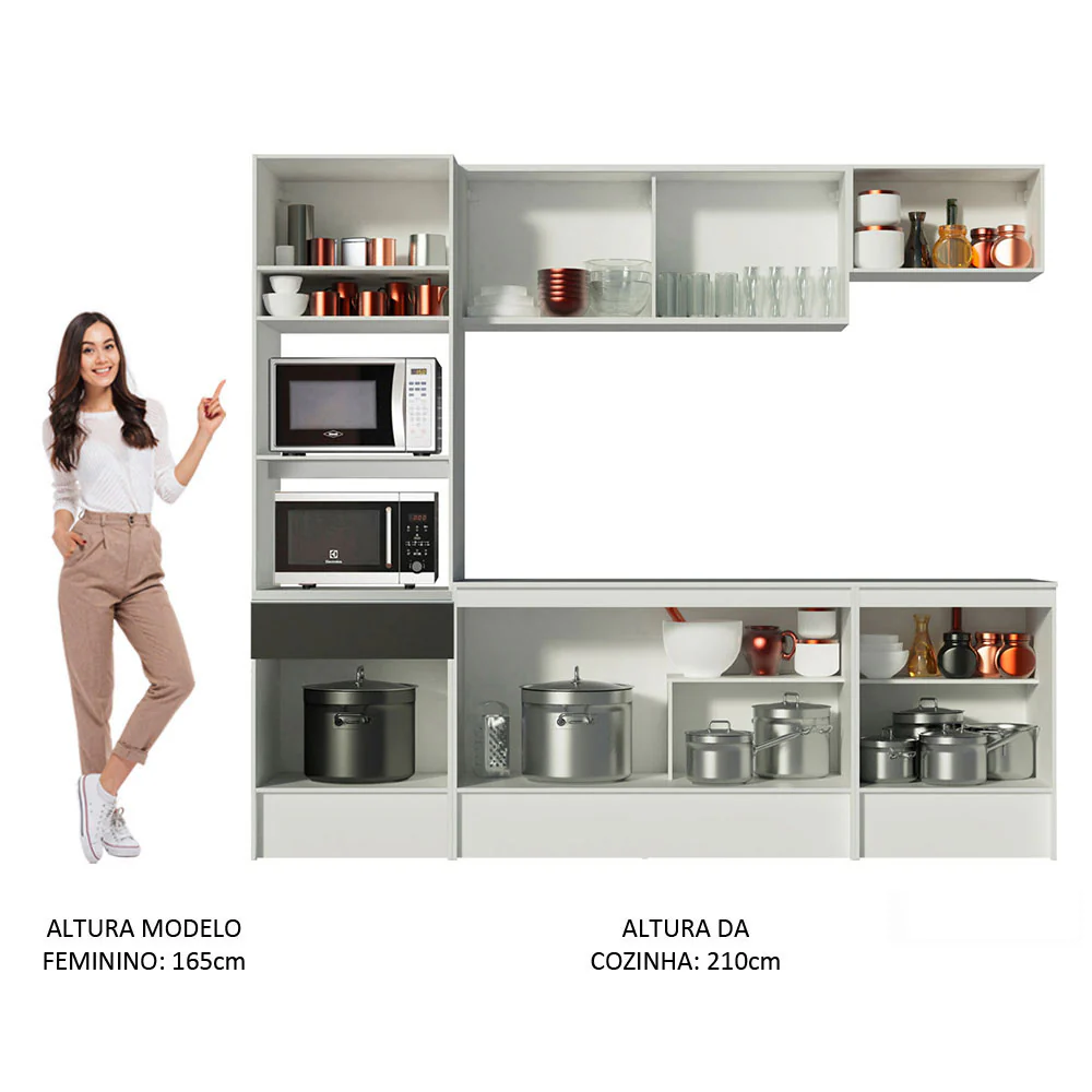 Armário de Cozinha Completa 240cm Branco/Preto Topazio Madesa - Image 6