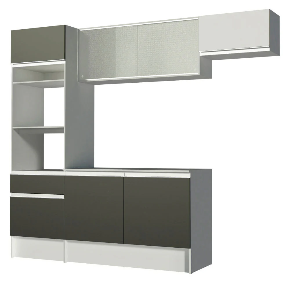 Armário de Cozinha Completa 240cm Branco/Preto/Branco Topazio Madesa 01 - Image 10