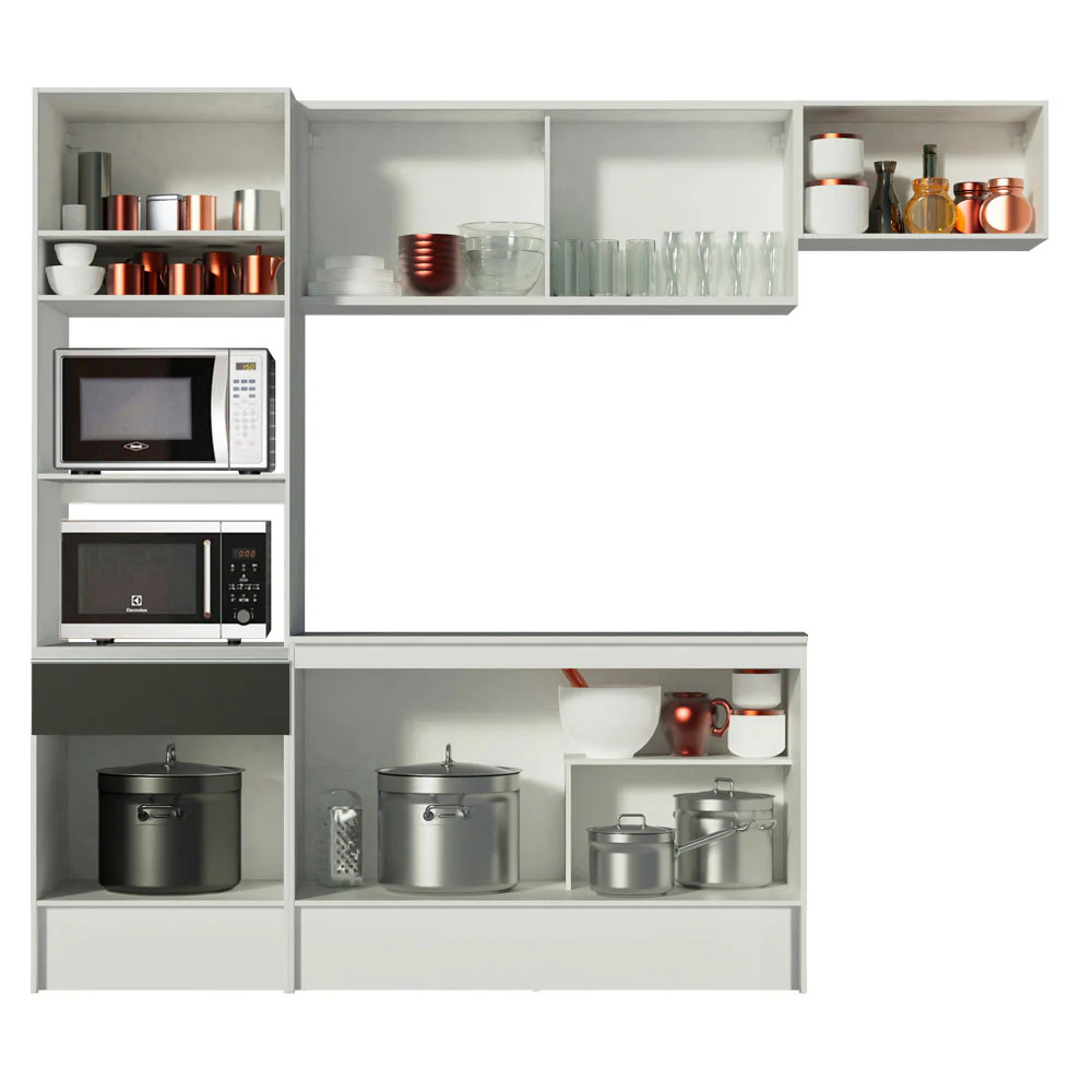 Armário de Cozinha Completa 240cm Branco/Preto/Branco Topazio Madesa 01 - Image 5