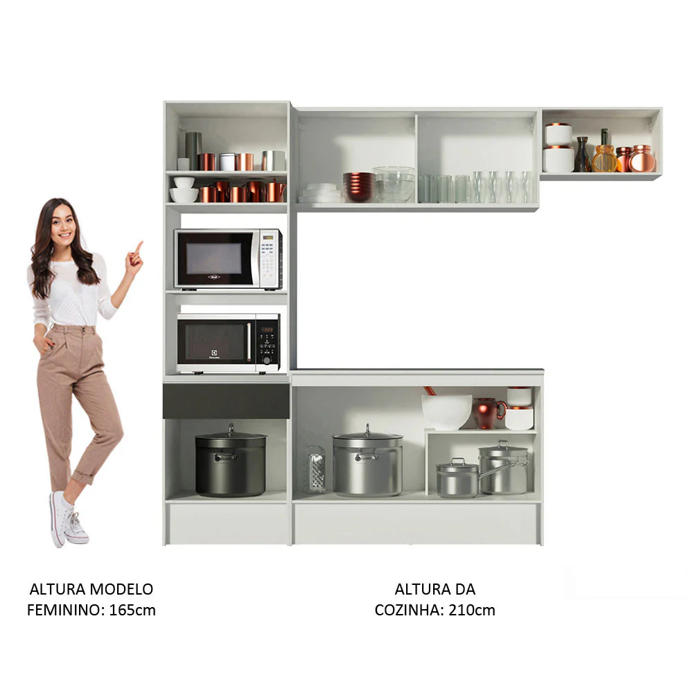 Armário de Cozinha Completa 240cm Branco/Preto/Branco Topazio Madesa 01 - Image 6