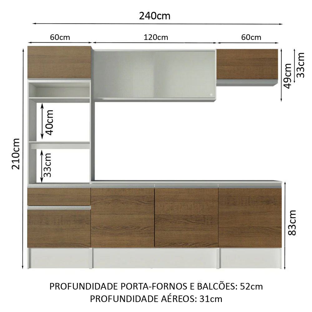 Armário de Cozinha Completa 240cm Branco/Rustic Topazio Madesa - Image 3