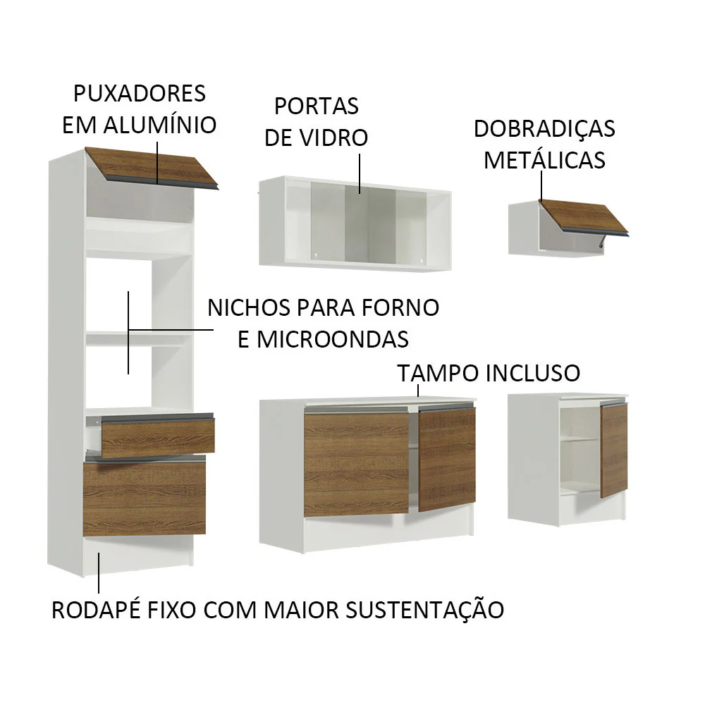 Armário de Cozinha Completa 240cm Branco/Rustic Topazio Madesa - Image 4