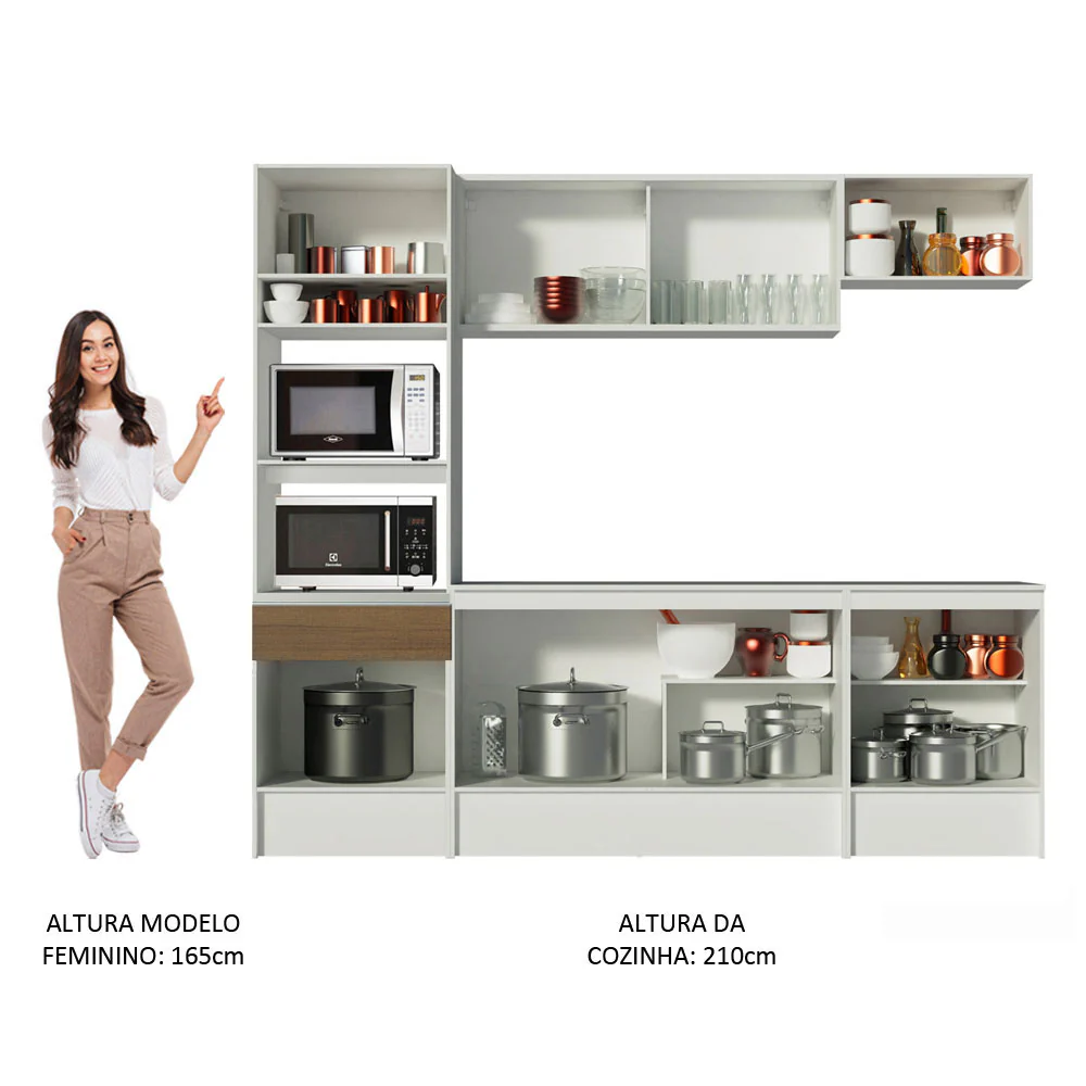 Armário de Cozinha Completa 240cm Branco/Rustic Topazio Madesa - Image 6