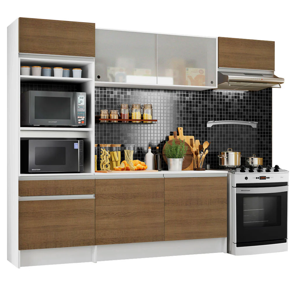 Armário de Cozinha Completa 240cm Branco/Rustic Topazio Madesa 01 - Image 2