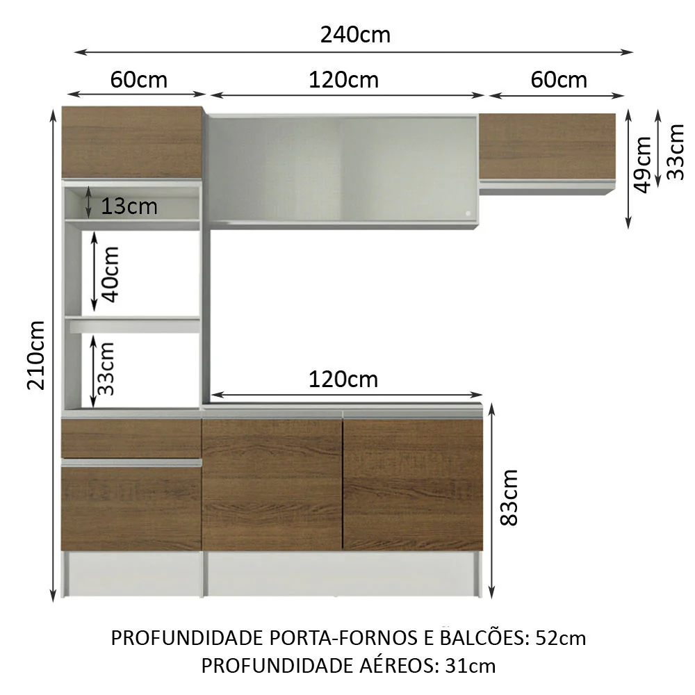 Armário de Cozinha Completa 240cm Branco/Rustic Topazio Madesa 01 - Image 3