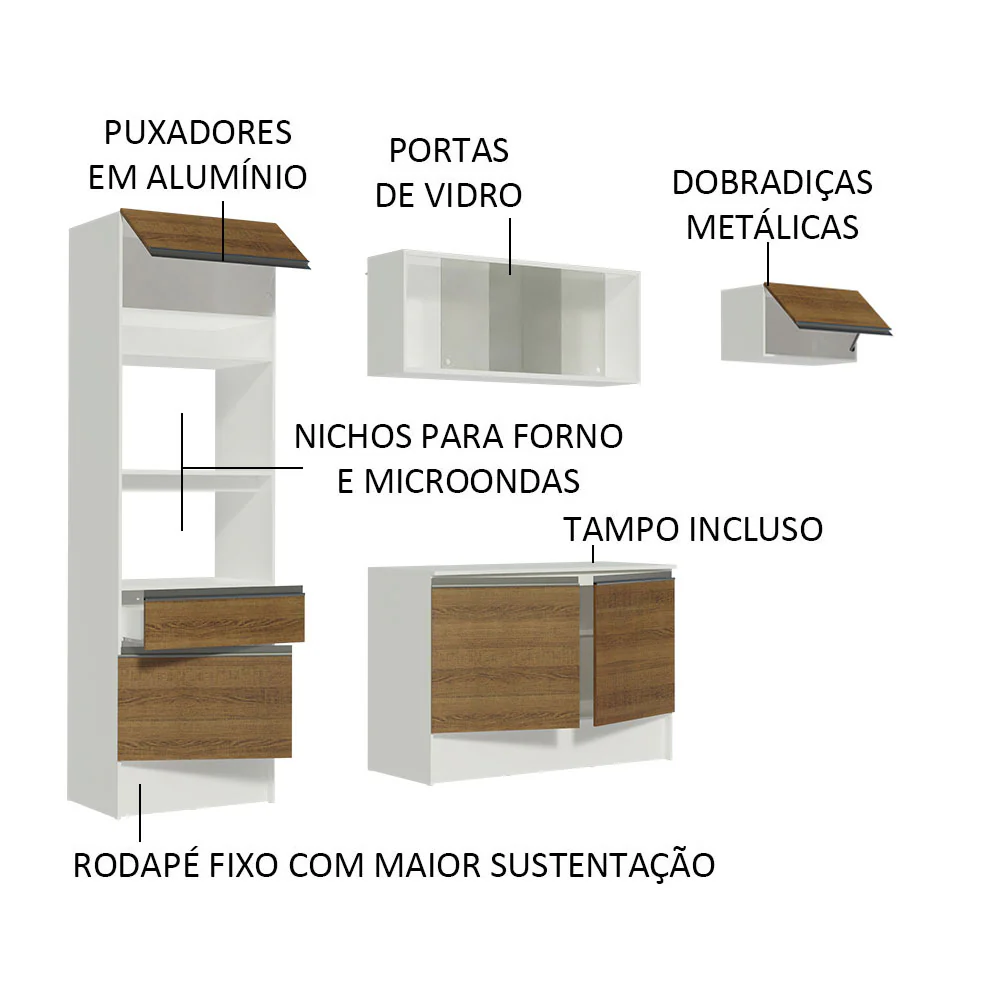 Armário de Cozinha Completa 240cm Branco/Rustic Topazio Madesa 01 - Image 4