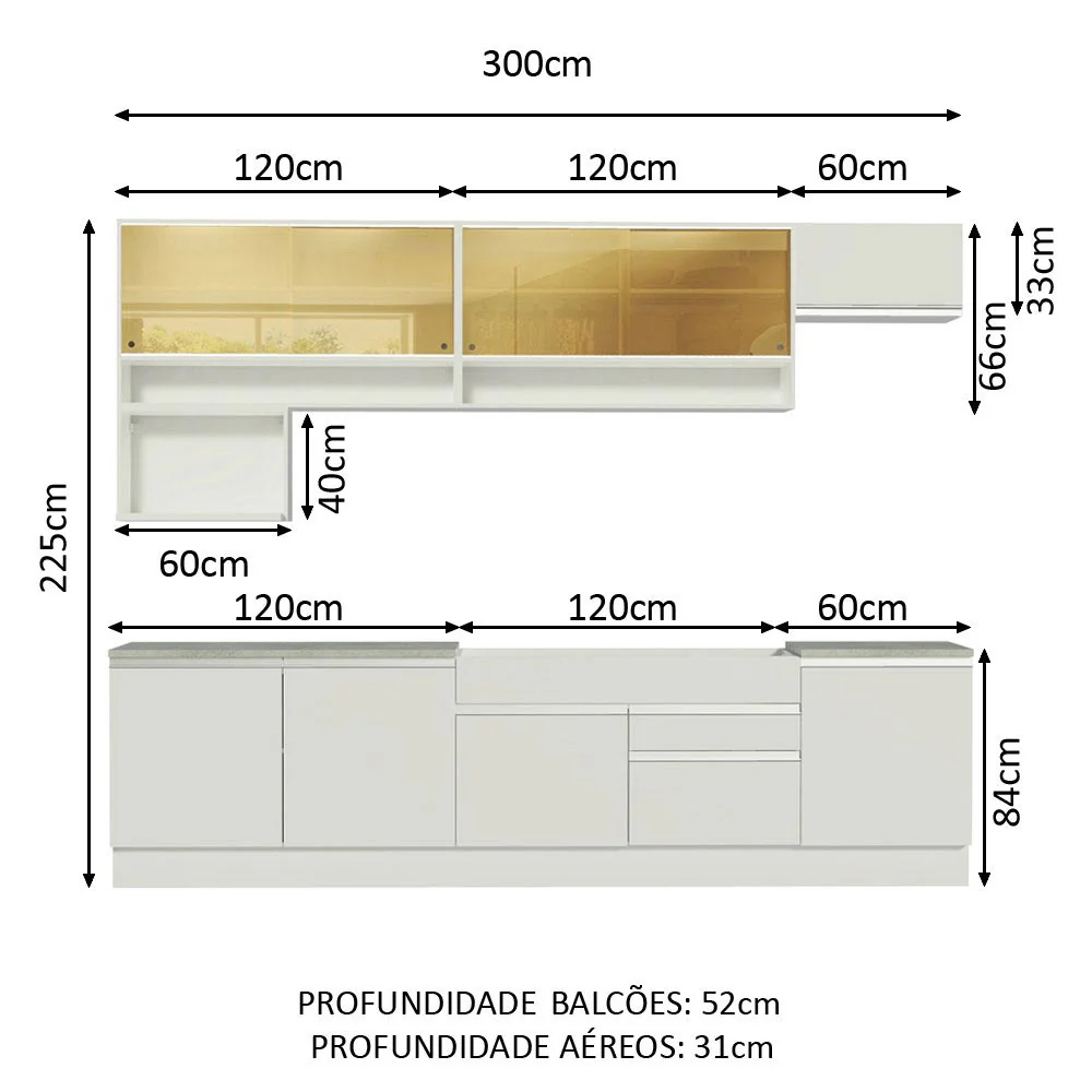 Armário de Cozinha Completa 300cm Branco Verona Madesa 01 - Image 3