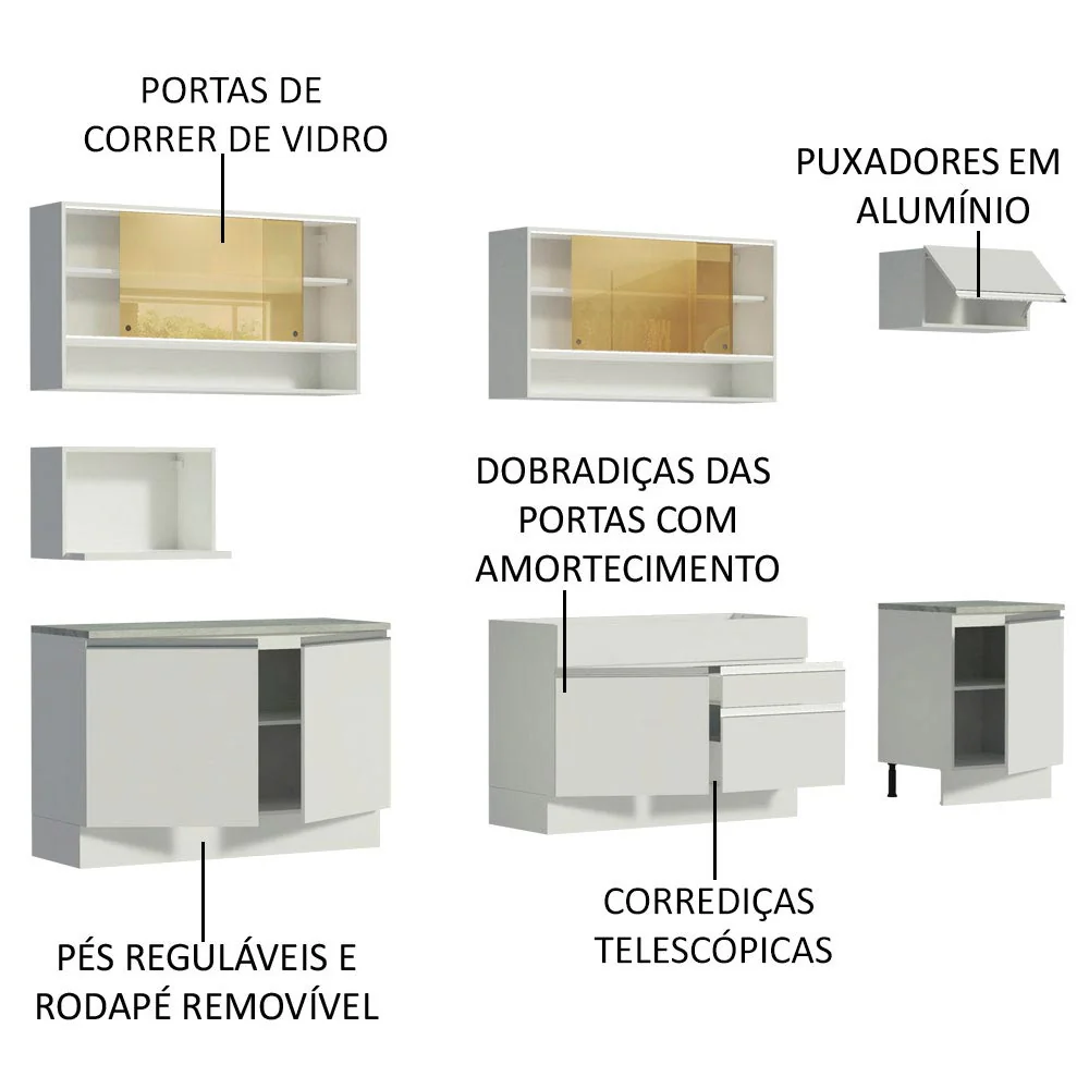 Armário de Cozinha Completa 300cm Branco Verona Madesa 01 - Image 4
