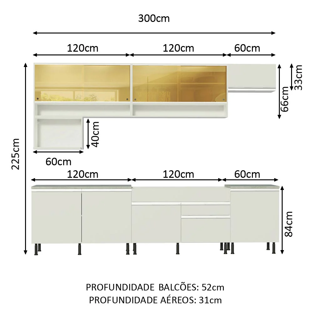 Armário de Cozinha Completa 300cm Branco Verona Madesa 01SR - Image 3