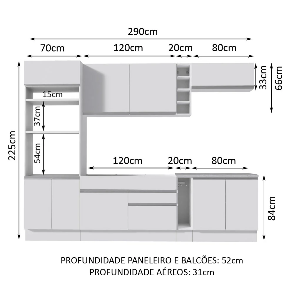 Armário de Cozinha Completa 290cm Branco Vicenza Madesa - Image 3