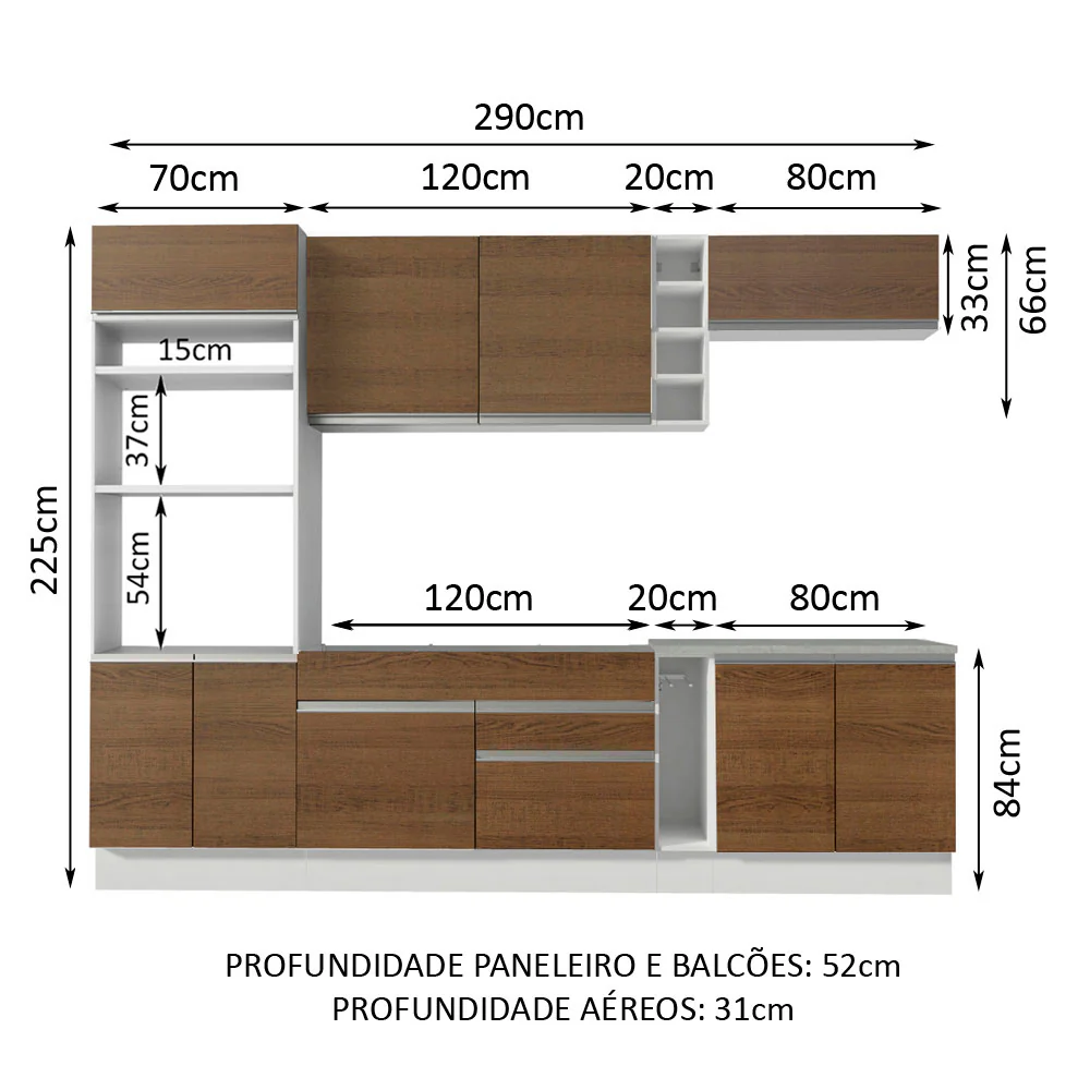 Armário de Cozinha Completa 290cm Branco/Rustic Vicenza Madesa - Image 3