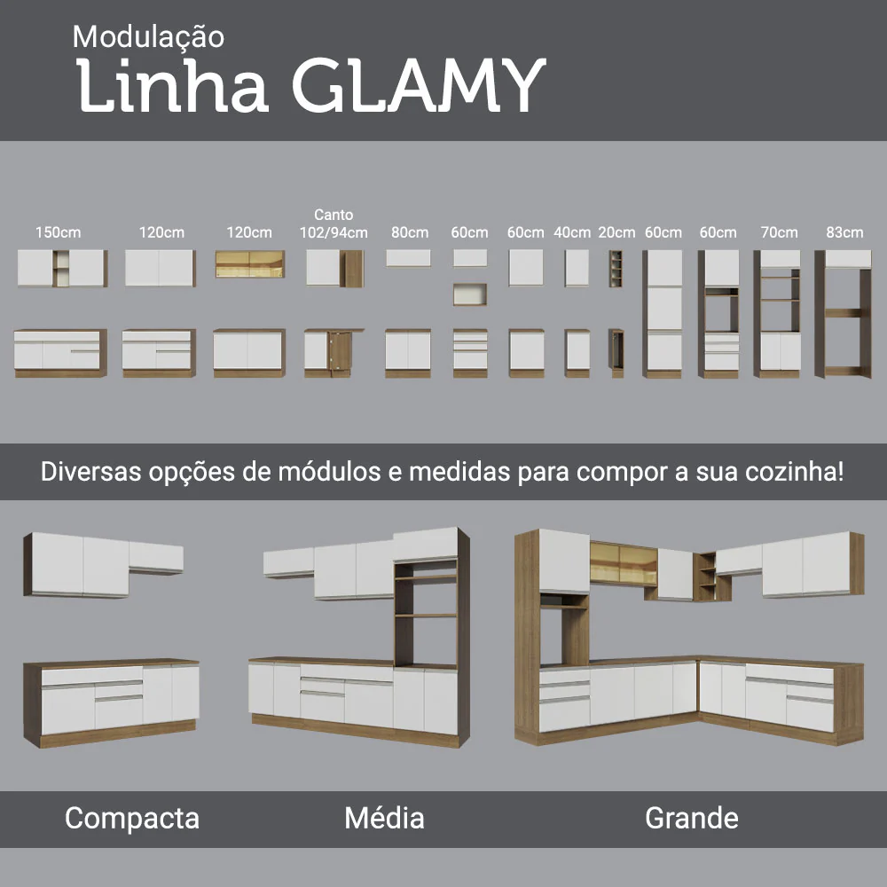 Armário de Cozinha Completa 290cm Rustic/Branco/Crema Vicenza Madesa - Image 10