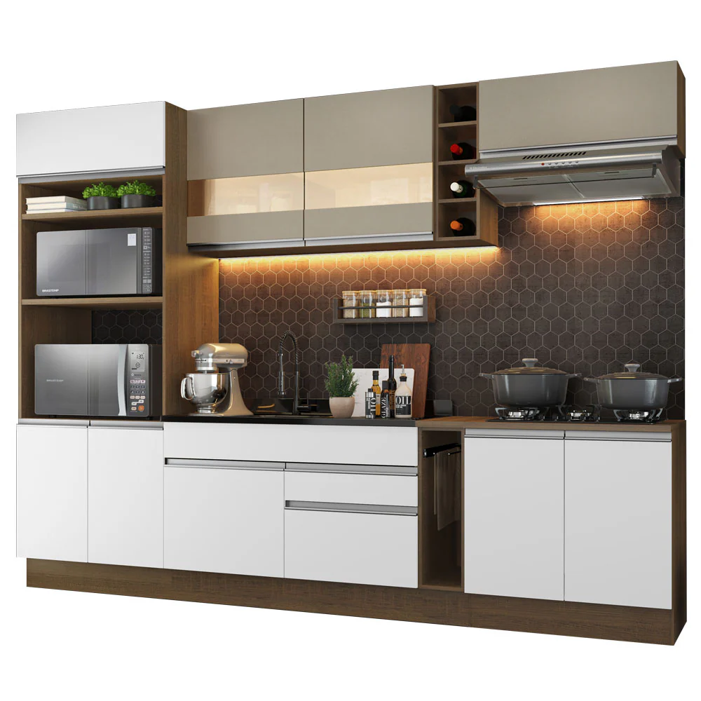 Armário de Cozinha Completa 290cm Rustic/Branco/Crema Vicenza Madesa - Image 2