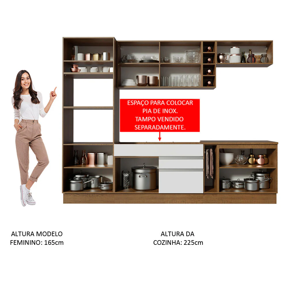Armário de Cozinha Completa 290cm Rustic/Branco/Crema Vicenza Madesa - Image 5