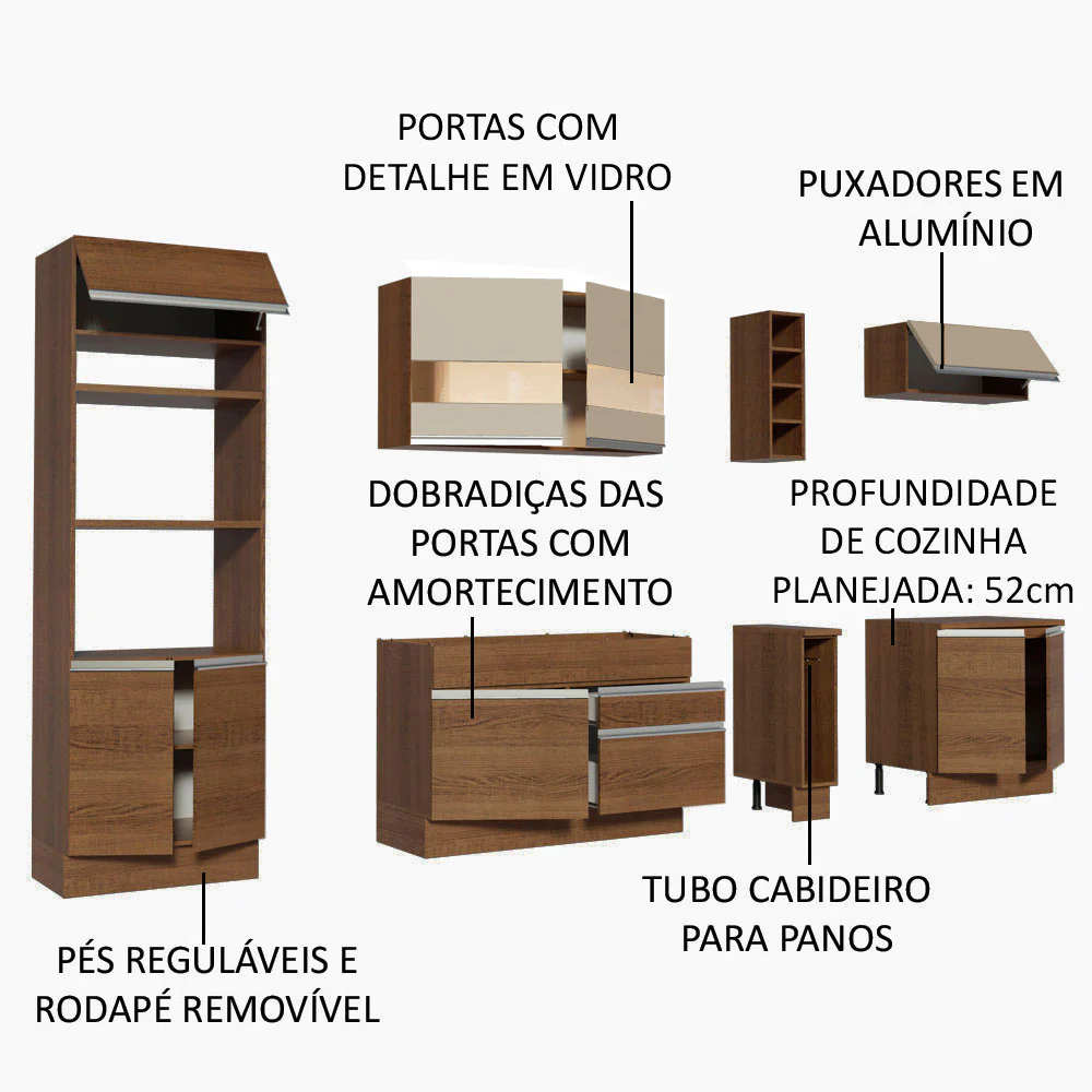 Armário de Cozinha Completa 290cm Rustic/Crema Vicenza Madesa 01 - Image 4