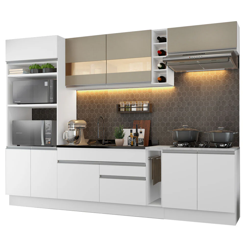 Armário de Cozinha Completa 290cm Branco/Branco/Crema Vicenza Madesa 01 - Image 2