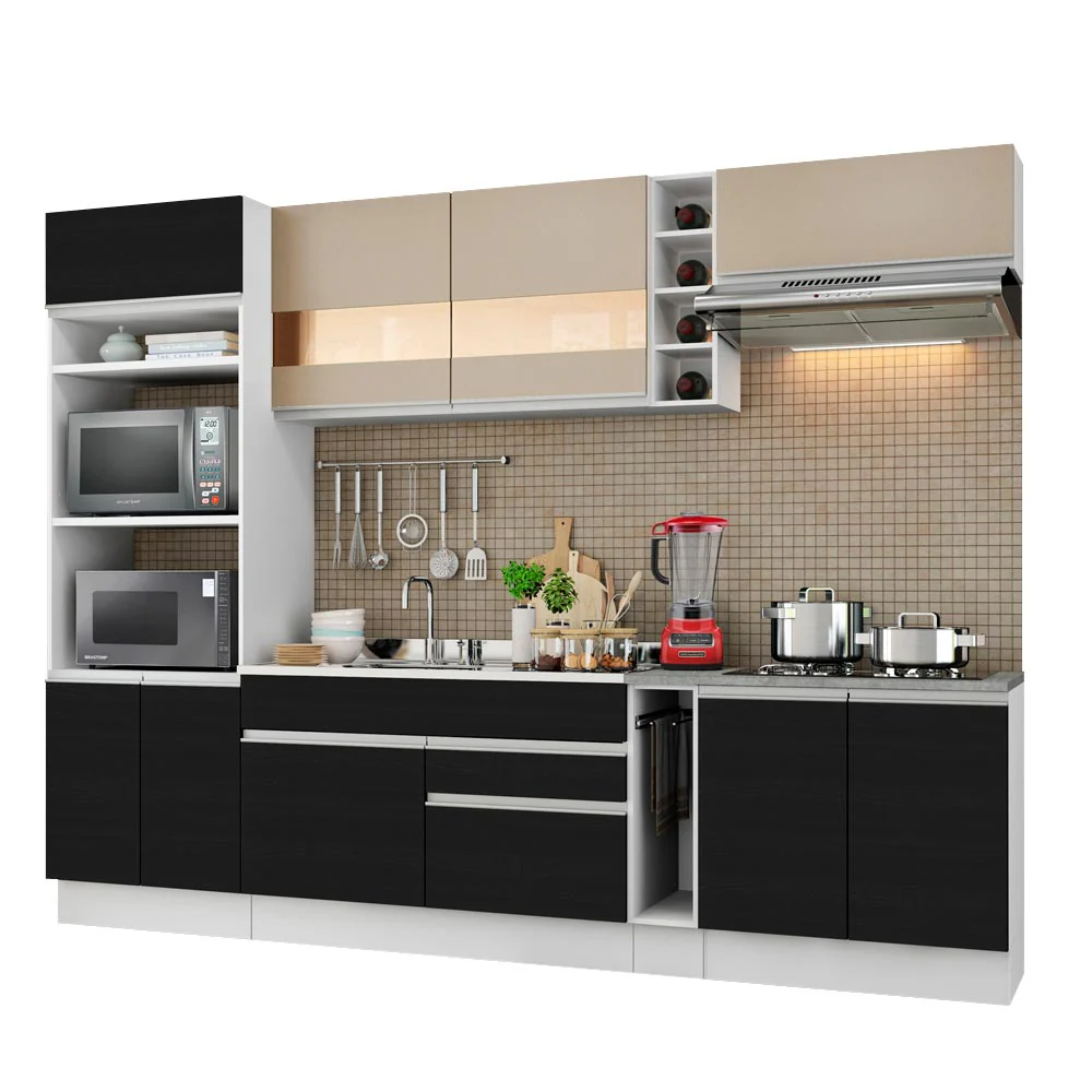 Armário de Cozinha Completa 290cm Branco/Preto/Crema Vicenza Madesa 06 - Image 2
