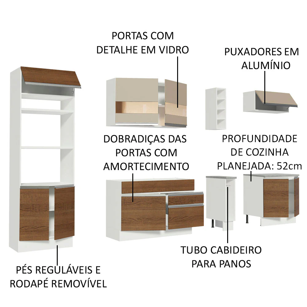 Armário de Cozinha Completa 290cm Branco/Rustic/Crema Vicenza Madesa 01 - Image 4