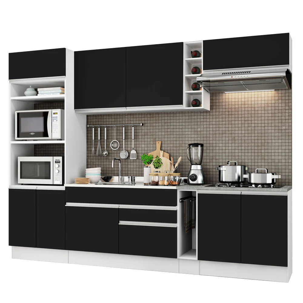 Armário de Cozinha Completa 290cm Branco/Preto Vicenza Madesa 02 - Image 2