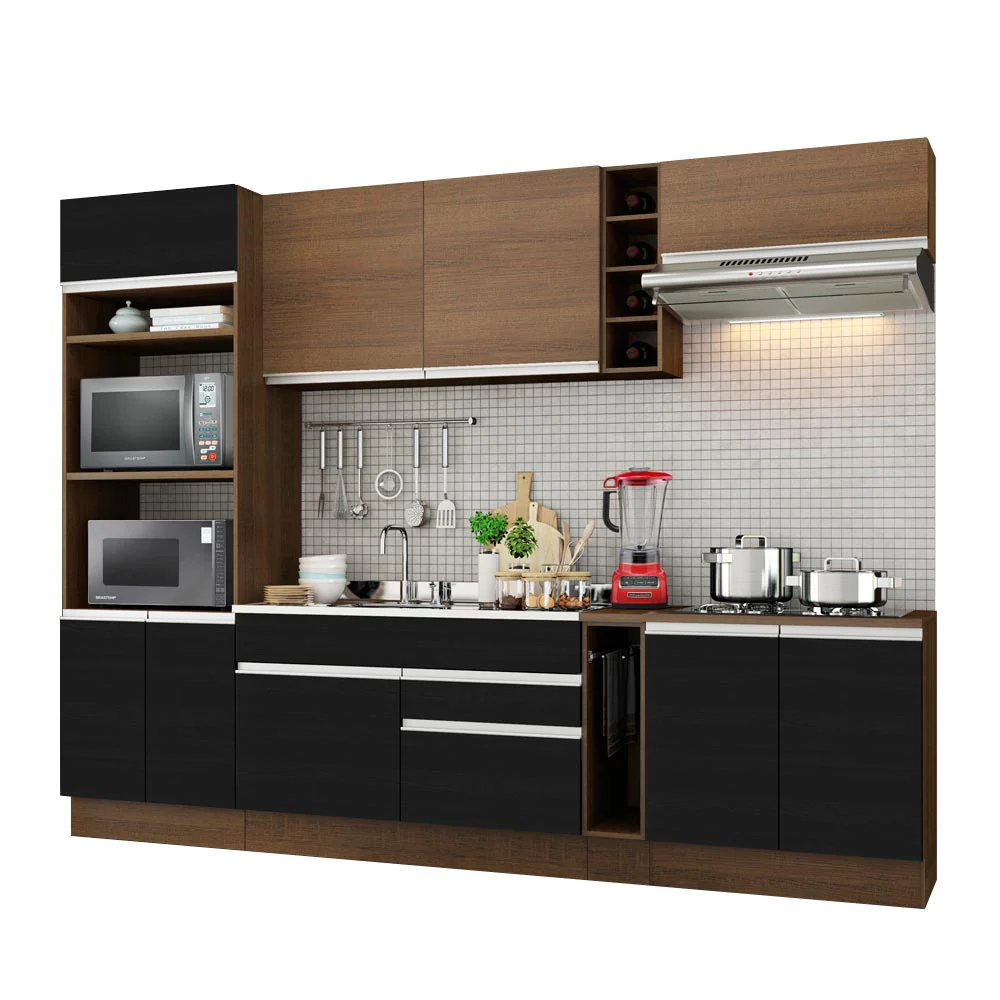 Armário de Cozinha Completa 290cm Rustic/Preto/Rustic Vicenza Madesa 07 - Image 2