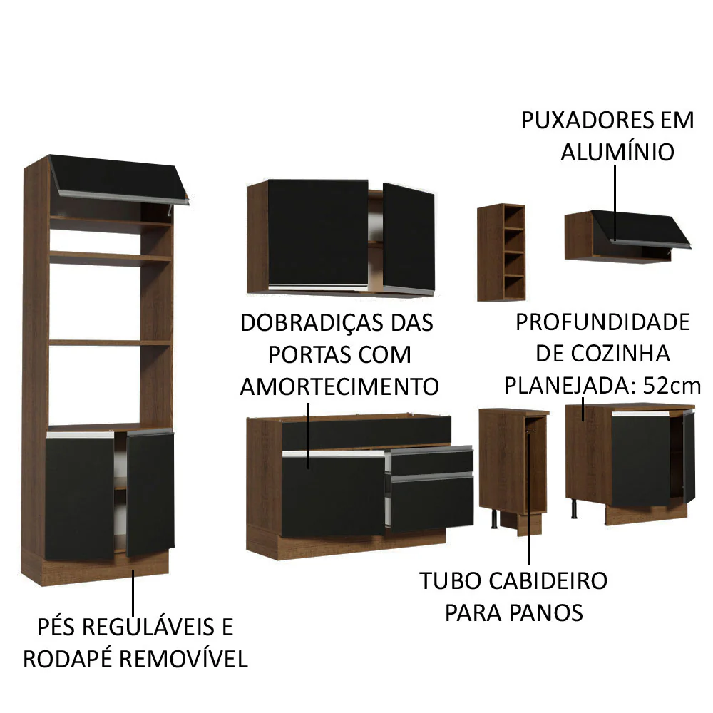 Armário de Cozinha Completa 290cm Rustic/Preto Vicenza Madesa 02 - Image 4