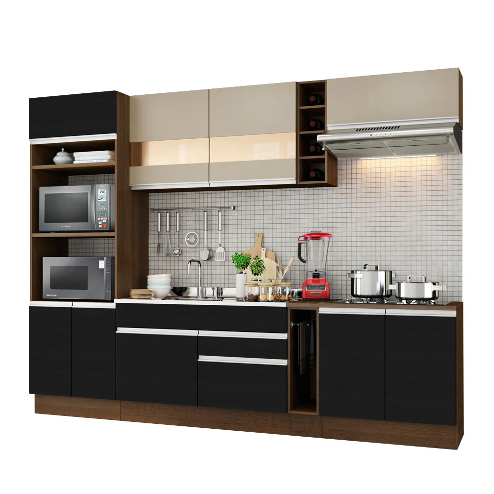 Armário de Cozinha Completa 290cm Rustic/Preto/Crema Vicenza Madesa 06 - Image 2