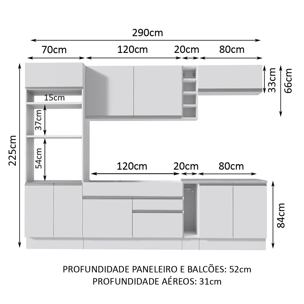 Armário de Cozinha Completa 290cm Branco Vicenza Madesa 12 - Image 3