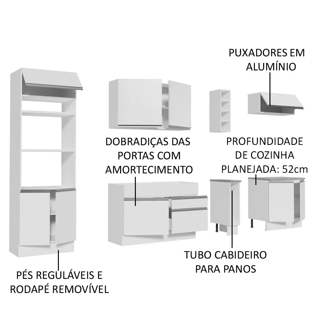 Armário de Cozinha Completa 290cm Branco Vicenza Madesa 12 - Image 4
