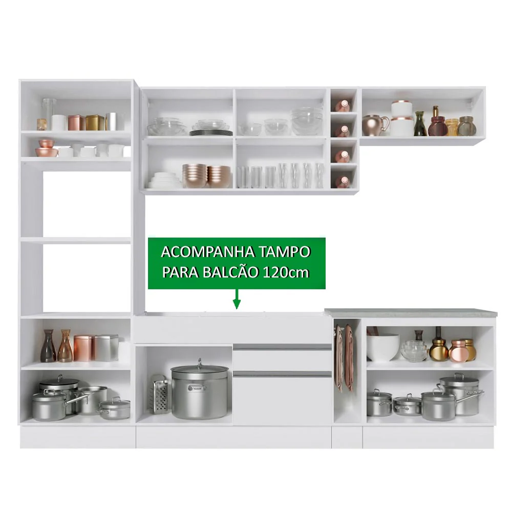 Armário de Cozinha Completa 290cm Branco Vicenza Madesa 12 - Image 5