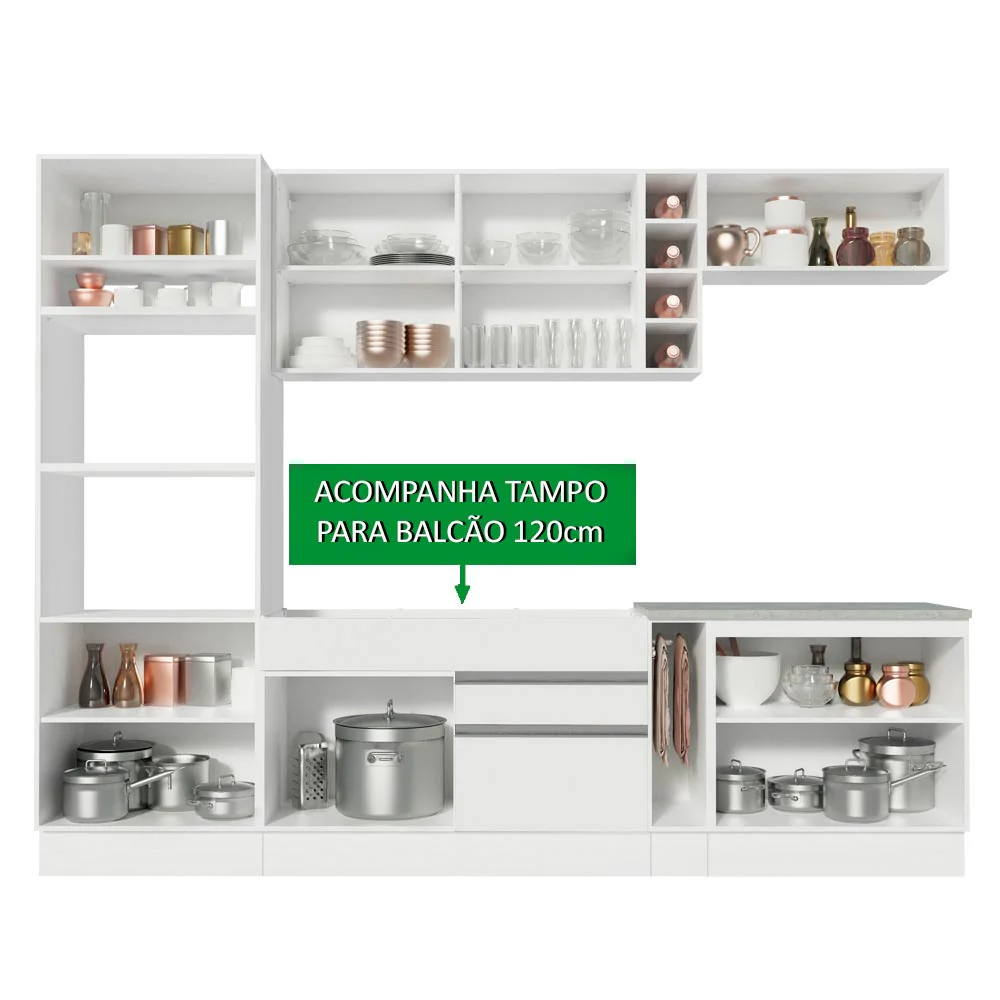 Armário de Cozinha Completa 290cm Branco/Crema Vicenza Madesa 11 - Image 4