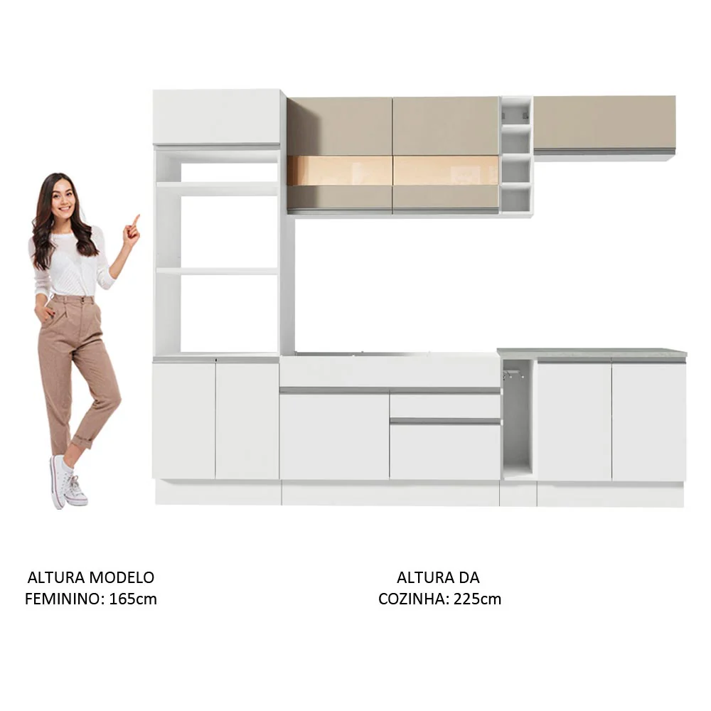 Armário de Cozinha Completa 290cm Branco/Crema Vicenza Madesa 11 - Image 5
