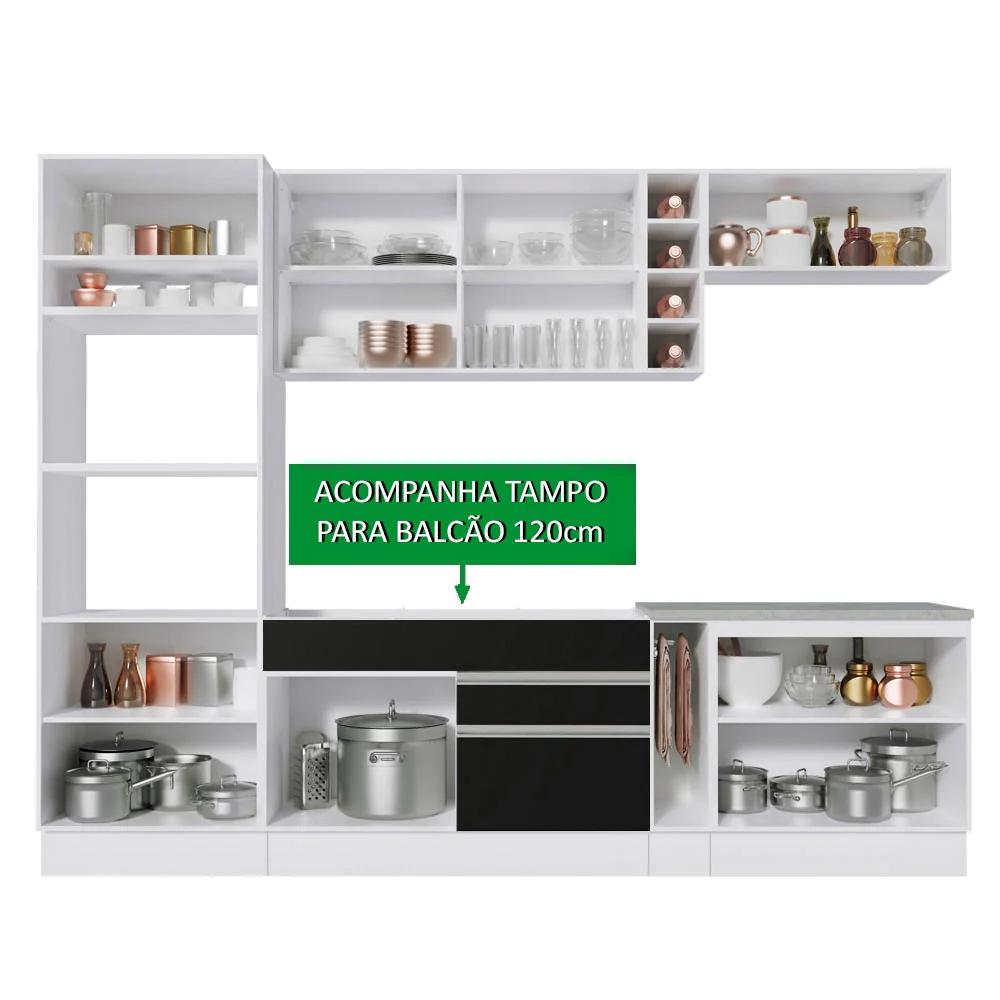 Armário de Cozinha Completa 290cm Branco/Preto Vicenza Madesa 16 - Image 4