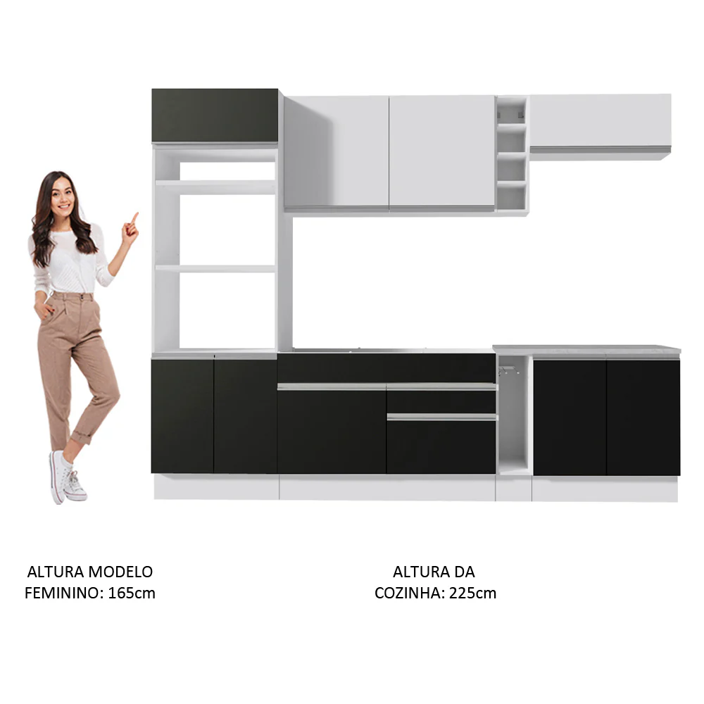 Armário de Cozinha Completa 290cm Branco/Preto Vicenza Madesa 16 - Image 5