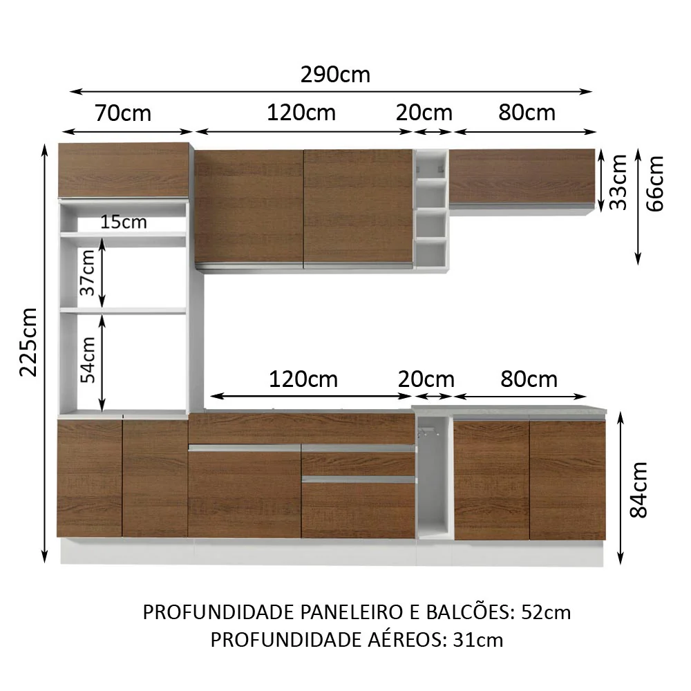 Armário de Cozinha Completa 290cm Branco/Rustic Vicenza Madesa 12 - Image 3