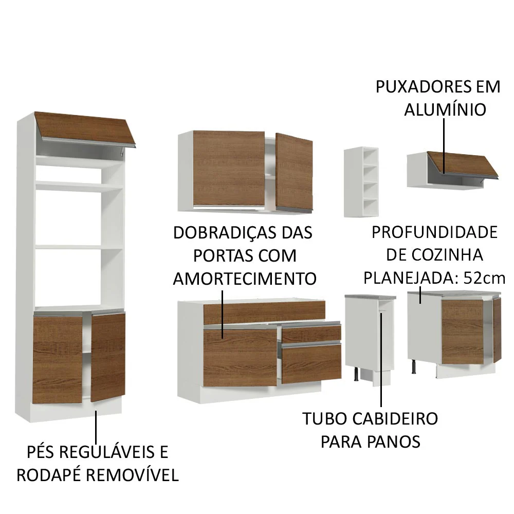 Armário de Cozinha Completa 290cm Branco/Rustic Vicenza Madesa 12 - Image 4