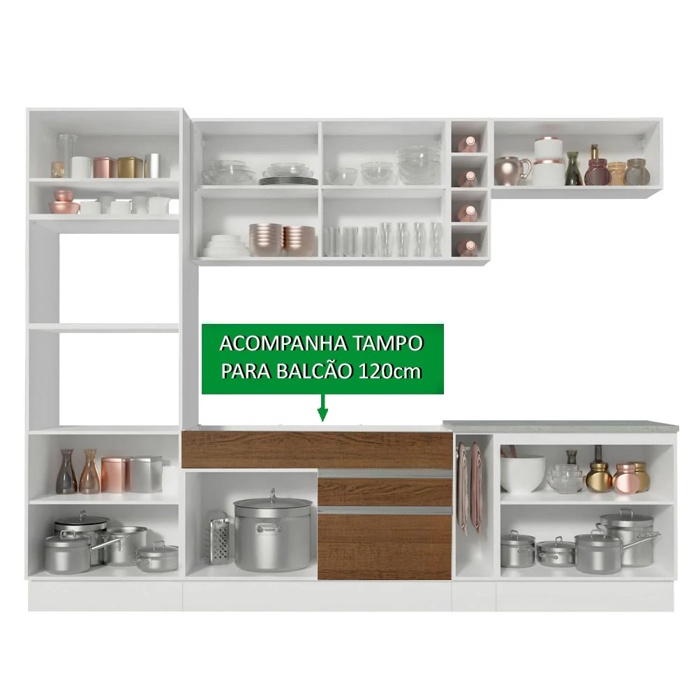 Armário de Cozinha Completa 290cm Branco/Rustic Vicenza Madesa 12 - Image 5