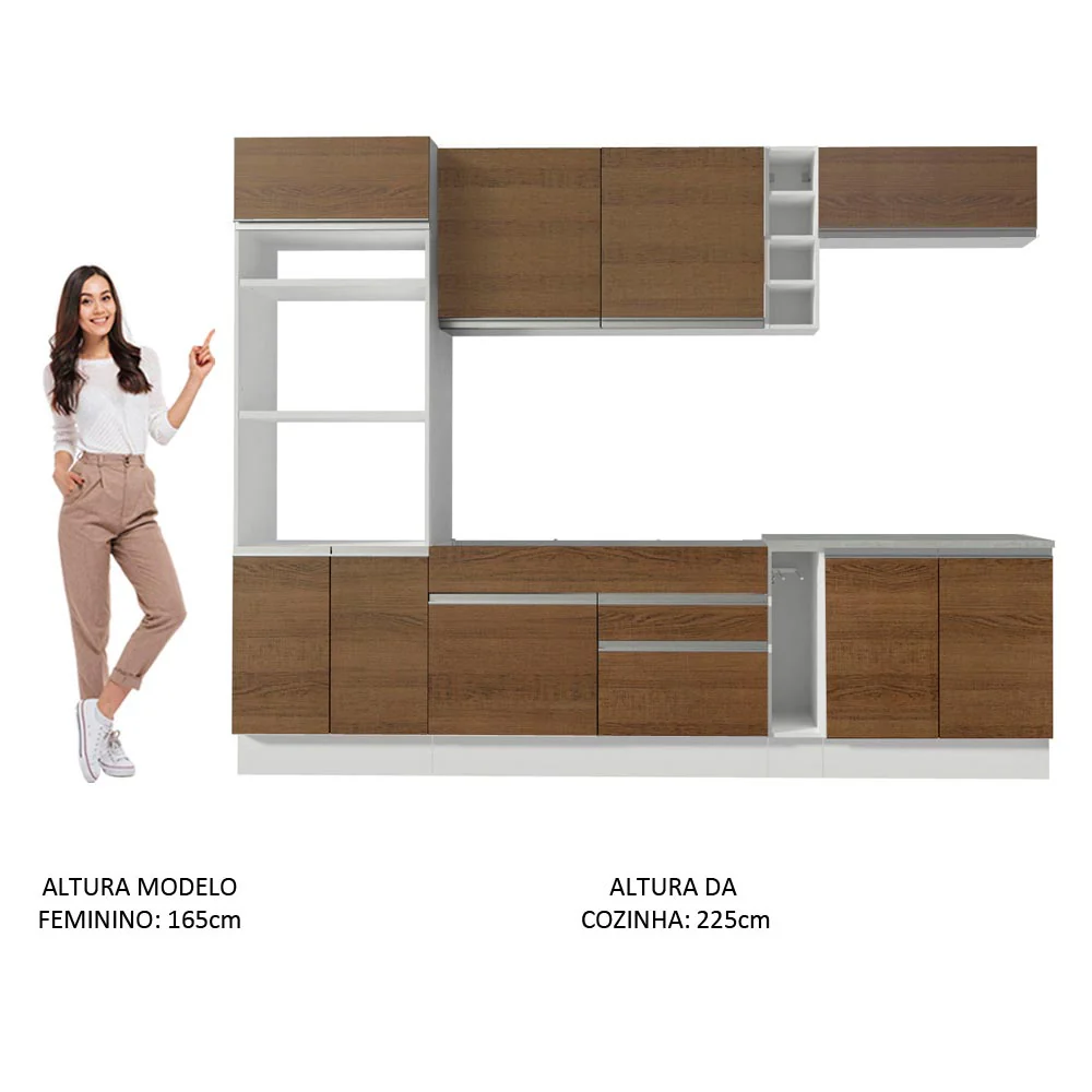 Armário de Cozinha Completa 290cm Branco/Rustic Vicenza Madesa 12 - Image 6