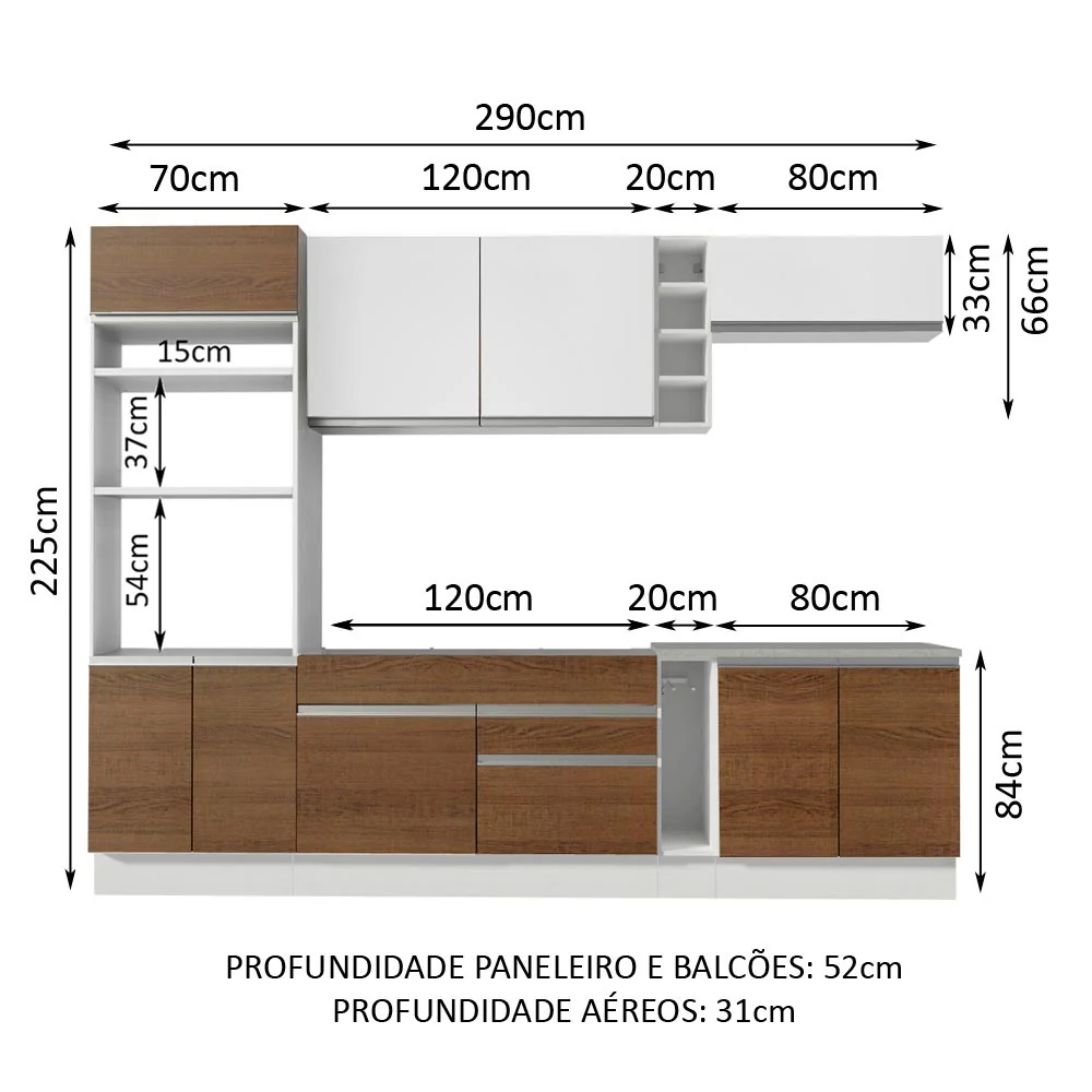 Armário de Cozinha Completa 290cm Branco/Rustic/Branco Vicenza Madesa 12 - Image 3