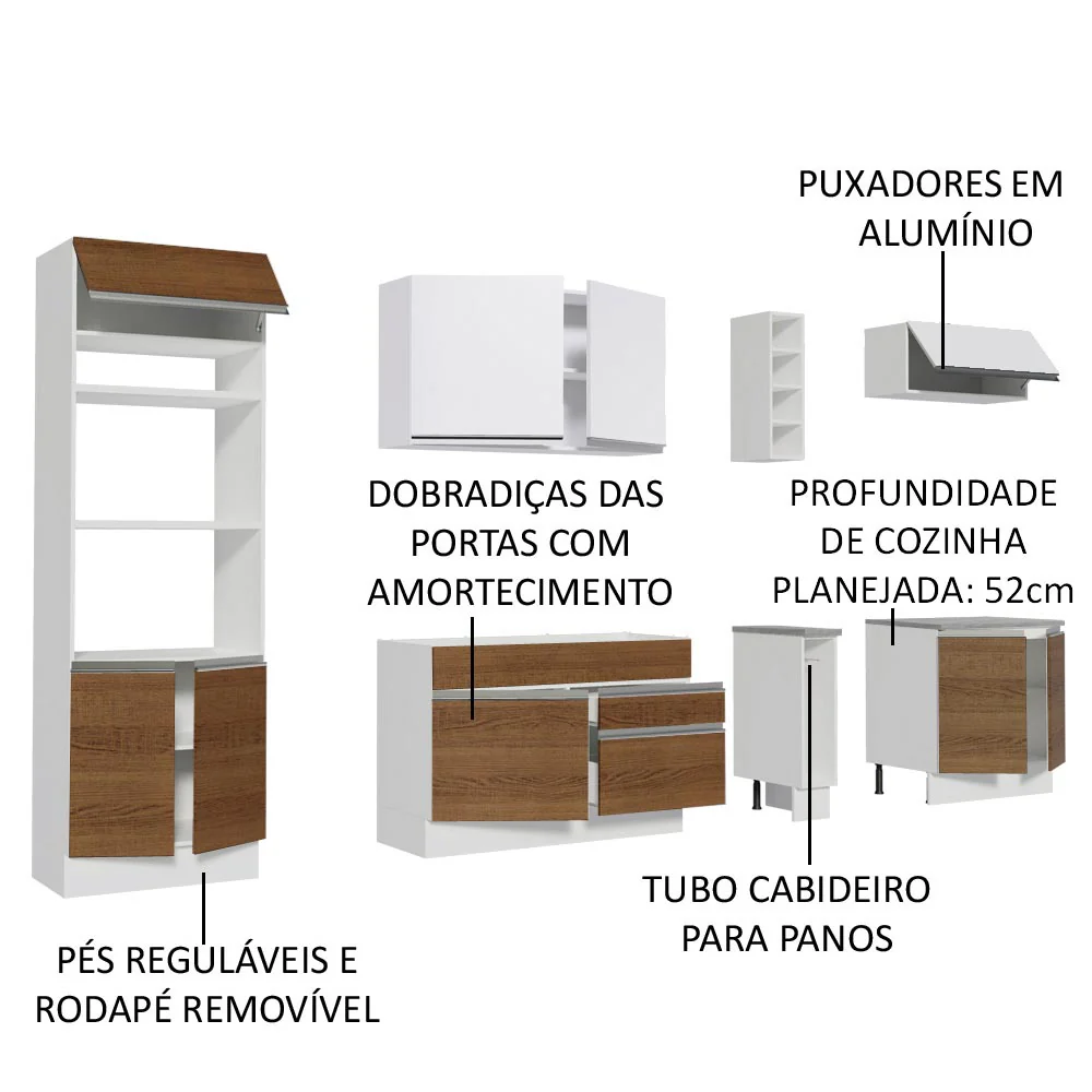 Armário de Cozinha Completa 290cm Branco/Rustic/Branco Vicenza Madesa 12 - Image 4