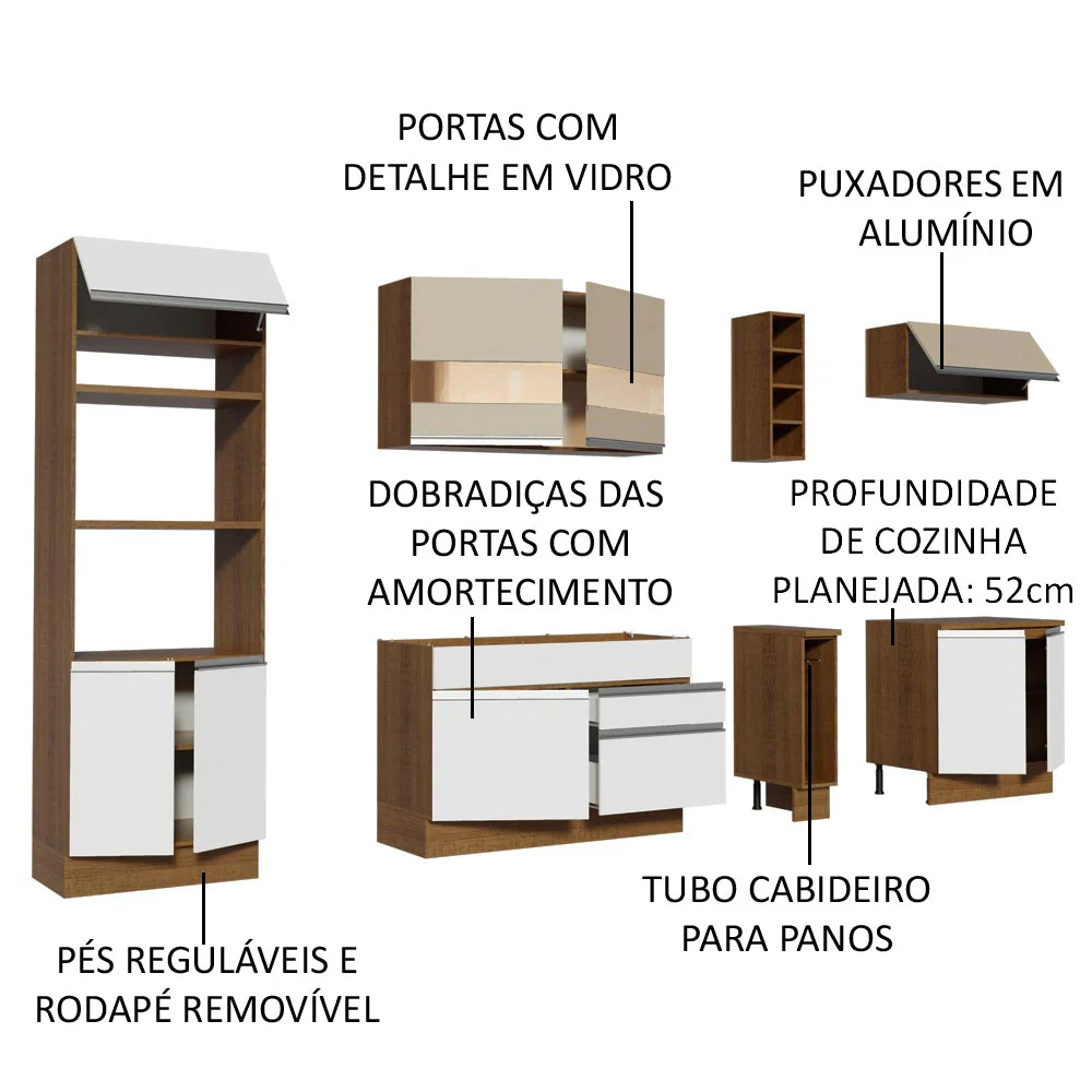 Armário de Cozinha Completa 290cm Rustic/Branco/Crema Vicenza Madesa 11 - Image 3