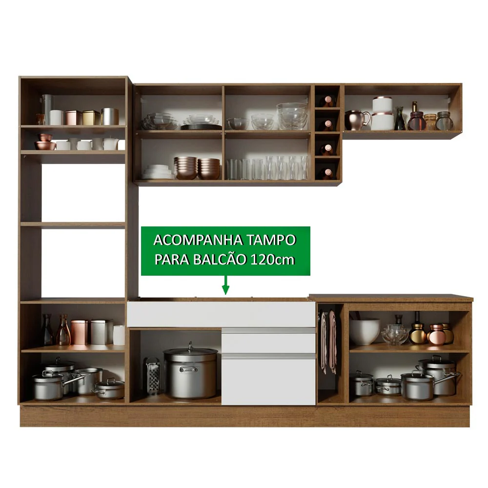 Armário de Cozinha Completa 290cm Rustic/Branco/Crema Vicenza Madesa 11 - Image 4