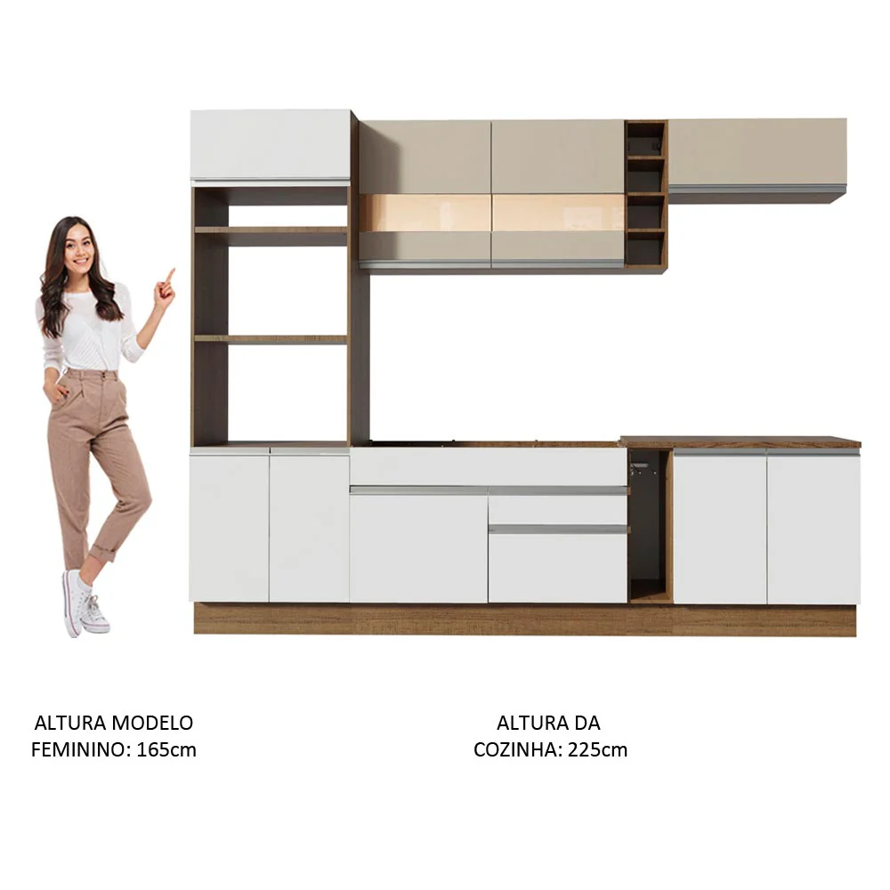 Armário de Cozinha Completa 290cm Rustic/Branco/Crema Vicenza Madesa 11 - Image 5