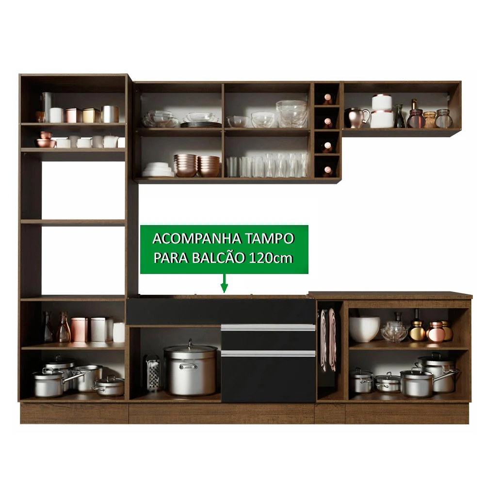 Armário de Cozinha Completa 290cm Rustic/Preto/Crema Vicenza Madesa 15 - Image 4